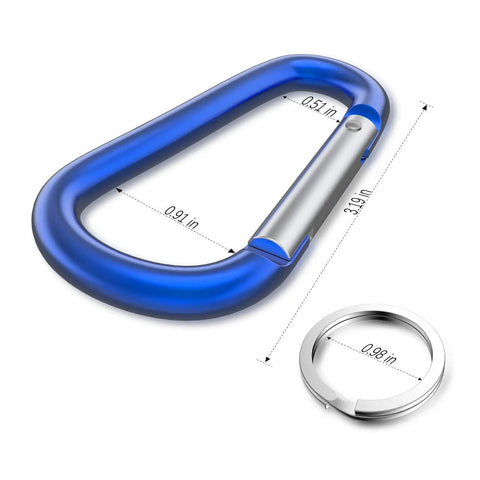 Badass 3 Inch Aluminum Carabiner Clips Packing Nifty Spring Snap Hooks And Slick Steel D Rings For Your Hella Durable Dog Leashes Camping Tents And Daily Loadouts 10 Piece Bundle with blue clip and matching ring.