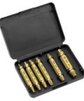 6 Piece HSS Screw Extractor Set For Broken Bolts And Damaged Screws With Durable Storage Case A Heavy Duty Remover Kit in open case