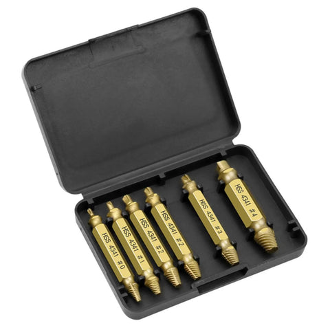 6 Piece HSS Screw Extractor Set For Broken Bolts And Damaged Screws With Durable Storage Case A Heavy Duty Remover Kit in open case