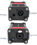 Front and back view of Audio Isolator Box For XLR And 1/4 Inch TRS Gear, Hum Eliminator With Ground Lift Switch, Ground Loop Noise Preventer