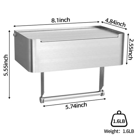 Brushed Nickel Toilet Paper Holder With Shelf And Wipes Dispenser, Stainless Steel Wall Mount Organizer For Bathroom Storage, size view