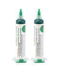 Two green tubes of light curing solder mask ink for PCB repair, 2 pack green solder resist ink for BGA, wire fix and chip paint, easy on the go solder kit.