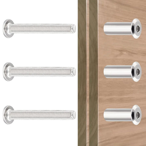 Twenty Five Piece Pack Of Silver M8X50mm High Grade Carbon Steel Wood Screws Built For Thick Timber Diy Cabinetry And Tough Home Fixes With Wicked Strong Hold And Dead Simple Installation close-up on M8x50mm screws on timber.
