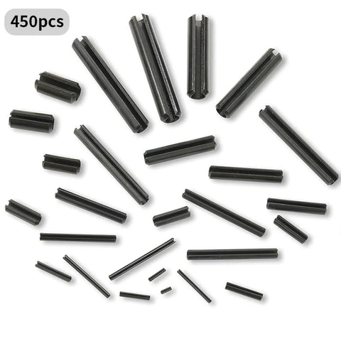 Slotted Spring Dowel Pin Assortment Kit 450 Pieces With Plastic Storage Case For Automotive Mechanical Workshop And Repairs Pro Grade Durable Spring Steel Pins For Cogs Gears Wheels And Precise Alignment Must Have