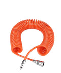Heavy Duty Polyurethane Coil Air Hose With Slick Quick Connect Fittings For Air Compressors And Pneumatic Tools, Orange coiled design.