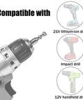 Pro Grade Drill Nibbler Kit For Sheet Metal Cutting Attachment showing compatibility with 21V, impact, and handheld electric drills