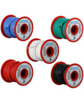 14 Gauge Silicone Wire Kit with 5 spools, 25ft each, colors red, black, white, blue, green, ultra flexible for RC and electronics.
