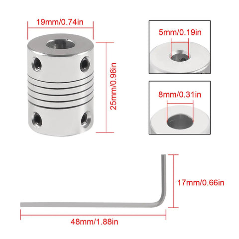 5 Pack Flexible Couplings 5mm To 8mm For NEMA 17 Stepper Motors In 3D Printers And Tiny CNC Machines For DIYers