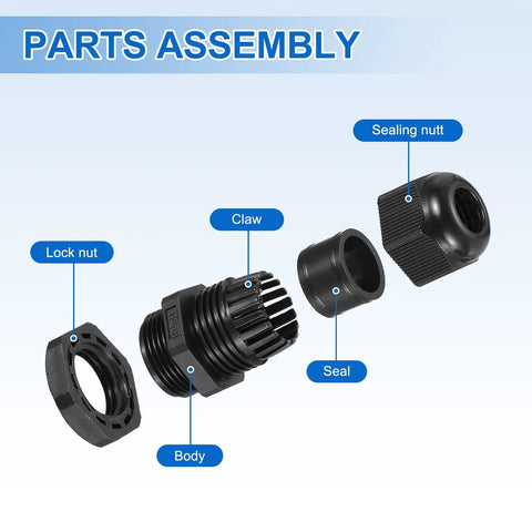Parts assembly of Six Pack PG19 Cable Glands 12-15mm Thread Waterproof Adjustable Cable Connectors For Industrial Junction Boxes