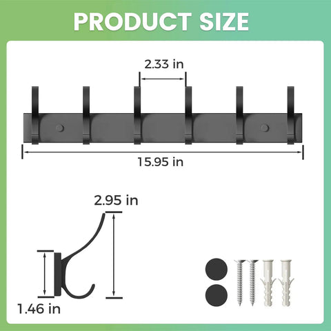 Coat Rack Wall Mount With Six Heavy Duty Hooks In Black For Entryway Bedroom Or Closet Keeps Coats Hats Bags And Purses Organized