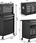 Beefy Eight Drawer Rolling Tool Chest With Lockable Wheels And 2 In 1 Portable Toolbox Organizer High Capacity Storage Cabinet For Garage And Workshop Top Layer And Bottom Cabinet With Hanging Hooks, 42.9" tall