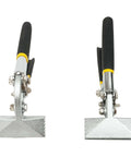 Front view of Dual Jaw Sheet Metal Pliers Set with Curved Jaw Offset Bender and Straight Jaw Bender for HVAC, roofing, and workshop tasks.