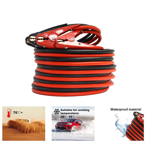 Top Shelf Heavy Duty Jumper Cables Kickstart Your Rig With Zero Hassle Using 25 Ft 1 Gauge Booster Cables Copper Clad Aluminum Build And 800 Amp Surge For Cars Trucks And Suv coiled cables with red and black clamps on each end