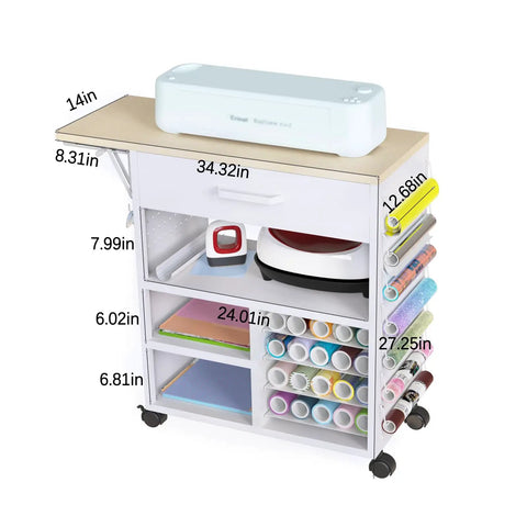 Heavy Duty Craft Cart With Adjustable Shelves And Large Drawers For Cricut And Vinyl Scrapbooking, Mobile Workstation On Wheels