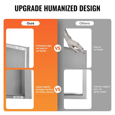 Comparison of stainless steel BBQ access door for outdoor kitchen 17x24 inch flush mount wall panel with recessed handle vs others