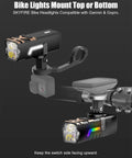 Beefed Up 2500LM Bike Light For Night Riding With Garmin And GoPro Mounts shown on handlebar and under a bike mount