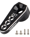 25T 6mm Spline Gear Servo Arm Horn For TRX4M Stock Servos And 25T Gear Micro Servos, High Torque Aluminum Upgrade For 1/18 RC Crawlers, CNC Machined Aluminum Alloy, Built Tough And Lightweight Servo Accessory, black with screws