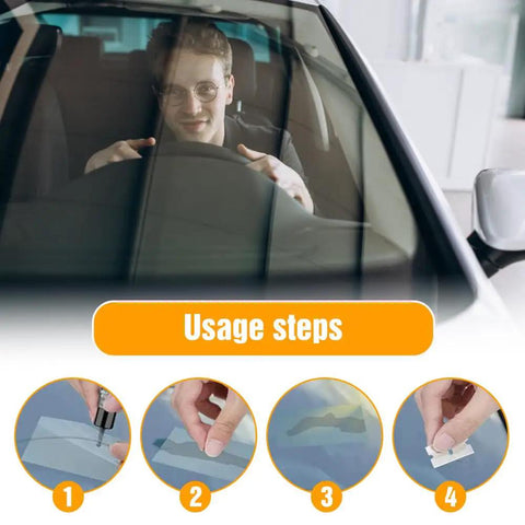 DIY Windshield Chip Repair Kit 2026 Upgrade Quick Fix Liquid Glass For Cars usage steps shown on a car windshield