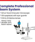 Simul Focal Trinocular Stereo Zoom Microscope With Dual Arm Boom Stand, 3.5X To 90X Magnification, 10X Eyepieces, white