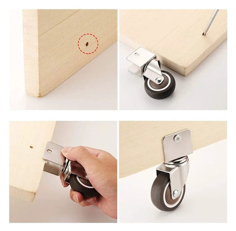 Heavy Duty Furniture Caster Wheels With Silent Rubber Brakes And Easy Roll Swivel Design installation process on wooden surface