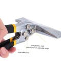 Ergonomic Hand Seamer Tool For Metal Bending with built tough durable construction and wide head for HVAC ductwork, showing secure grip handle.