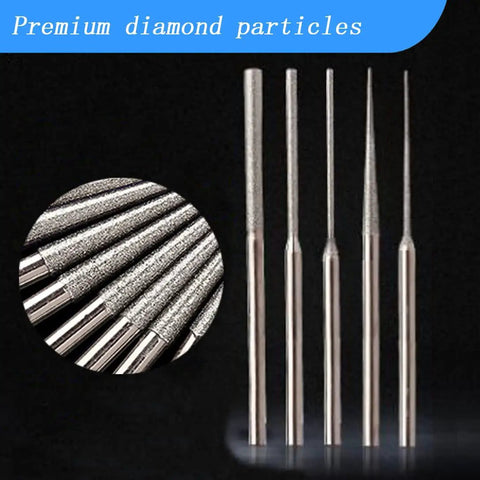 Diamond Mounted Bead Reamer Set With 20 Pieces Diamond Drill Bits shown in various shapes and sizes for precise crafting.