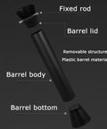 Exploded view of Top Shelf Espresso Knock Box with durable plastic barrel components, including lid, body, and bottom.