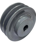 Built Tough Cast Iron Double Groove V Belt Pulley 4.25 Inch OD Bore 0.875 Inch Fits A 3L and 4L Belts with Standard Keyseat and Finished Bore, Static Balanced Sheave for Smooth, Reliable Power Transfer shown on white background