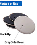 Heavy Duty Carpet Furniture Sliders, 8 Pack, 5 Inch Round Moving Pads For Big Furniture, shown with black and gray sides.