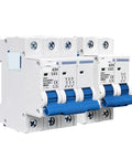 Heavy Duty Mini Circuit Breaker Providing Rock Solid Overload Protection And Instant Short Circuit Shutdown To Keep Home And Auto Electrical Panels Running Like A Charm With Zero Downtime Or Headaches, three units mounted on DIN rail.