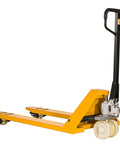 Heavy Duty Manual Pallet Jack Truck 6600 Lbs Capacity Smooth Rolling Warehouse Workhorse Built Tough, yellow with polyurethane wheels.