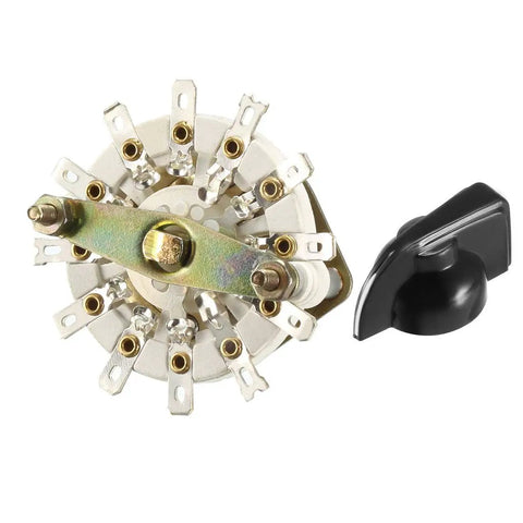 Three Pole Three Position Rotary Switch With One Deck Band Channel Selector And Black Knob 12 Pin Mounting Nut Included