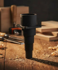 Versatile Wet Dry Shop Vacuum Tool Adapter With Stepped Design For Multiple Hose Diameters 1 Inch To Two And A Half Inches on a wooden surface with tools.
