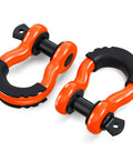 Two Pack D Ring Shackles 3/4 Inch Heavy Duty Tow Shackles With 7/8 Inch Screw Pin And Black Isolator Washer For Off Road Jeep And Truck Recovery 42,000 Lb Break Strength, orange color close-up.
