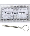 Super Slick Micro Screw Kit For Eyeglasses And Watches With Tiny Precision Drivers And Portable Keychain Clip To Quick Fix Your Daily Carry Gear On The Fly in a clear case with tiny screws.