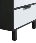 Heavy Duty 24 Inch Bathroom Vanity With Sink, Matte White Modern Cabinet side view showing cabinet legs and drawer details.