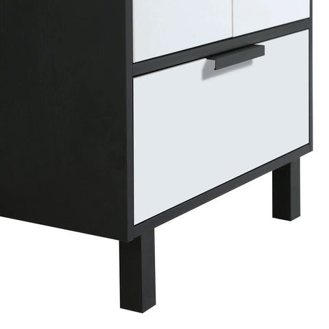 Heavy Duty 24 Inch Bathroom Vanity With Sink, Matte White Modern Cabinet side view showing cabinet legs and drawer details.
