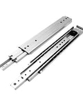 Premium Ball Bearing Drawer Slides With Slick Full Extension And A Badass 500 Pound Load Rating For Kitchen Cabinets And Workshop Storage Measuring Thirty Six Inches Long, featuring a smooth finish and multiple extension rails.