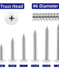 Dang Solid 100 Piece Set Of Size 6 X 5 8 Inch Wood Screws, showing various lengths and Truss Head design.