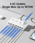 Heavy Duty 10in1 Usb Charging Station With PD 20W Fast Charging built with 4 AC outlets and 6 USB ports on white housing.