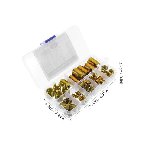 Assorted Carbon Steel Self Tapping Thread Inserts Kit For Quick Thread Repair Slotted Design Dope For Automotive Repairs 50 Pieces For Various Thread Sizes, plastic case open