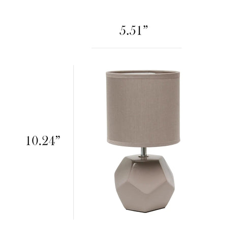 Round Prism Mini Table Lamp With Matching Fabric Shade Black Ceramic Base Compact Desk Light With Easy Rotary Cord Switch Uses 40W Equivalent Candelabra Bulb Or Type G Globe Bulb Not Included, beige drum shade, geometric base