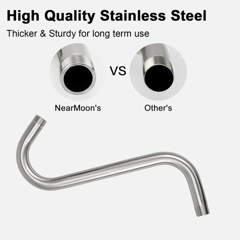 High Rise S Shaped Shower Arm Extender With Flange 10 Inch Brushed Nickel Shower Riser for tall showers, stainless steel