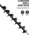 4 Inch By 30 Inch Steel Garden Auger Bit With Three Quarter Inch Shaft For Planting Trees Bulbs Seedlings Bedding Ice Fishing Pro Grade Heavy Duty Hole Drilling For Fence Posts And Large Soil Holes, shown at an angle with text detailing uses like root removal and deep water aeration.