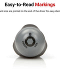 8mm tip of High Torque Black Oxide Nut Driver Set Five Piece Six To Ten mm Three Sided Handle For Maximum Torque And Comfort USA
