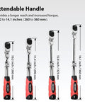 Locking Flexible Extendable Ratchet Wrench With A 180 Degree Flex Head For Three Eighth Inch Drive Reversible With Seventy Two Tooth in different lengths