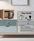 Small Steel Safe Box With Key Lock, 0.2 Cubic Feet, Light Gold Finish, Home Security Safe for Cash and Jewelry on desk