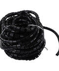 Heavy Duty Wire Protector Sleeves To Crush Fraying And Tangles Black Braided Cable Management Tube in a coiled roll