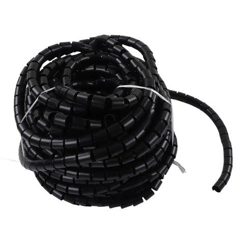 Heavy Duty Wire Protector Sleeves To Crush Fraying And Tangles Black Braided Cable Management Tube in a coiled roll