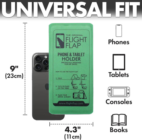 Airplane Travel Phone Holder, Flexible Folding Desk Stand For Bed, Office, And Treadmill, package with size guide